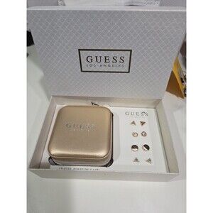 GUESS Gold Jewelry Travel Case Zip Up With 8 Earrings Gift Set New B11